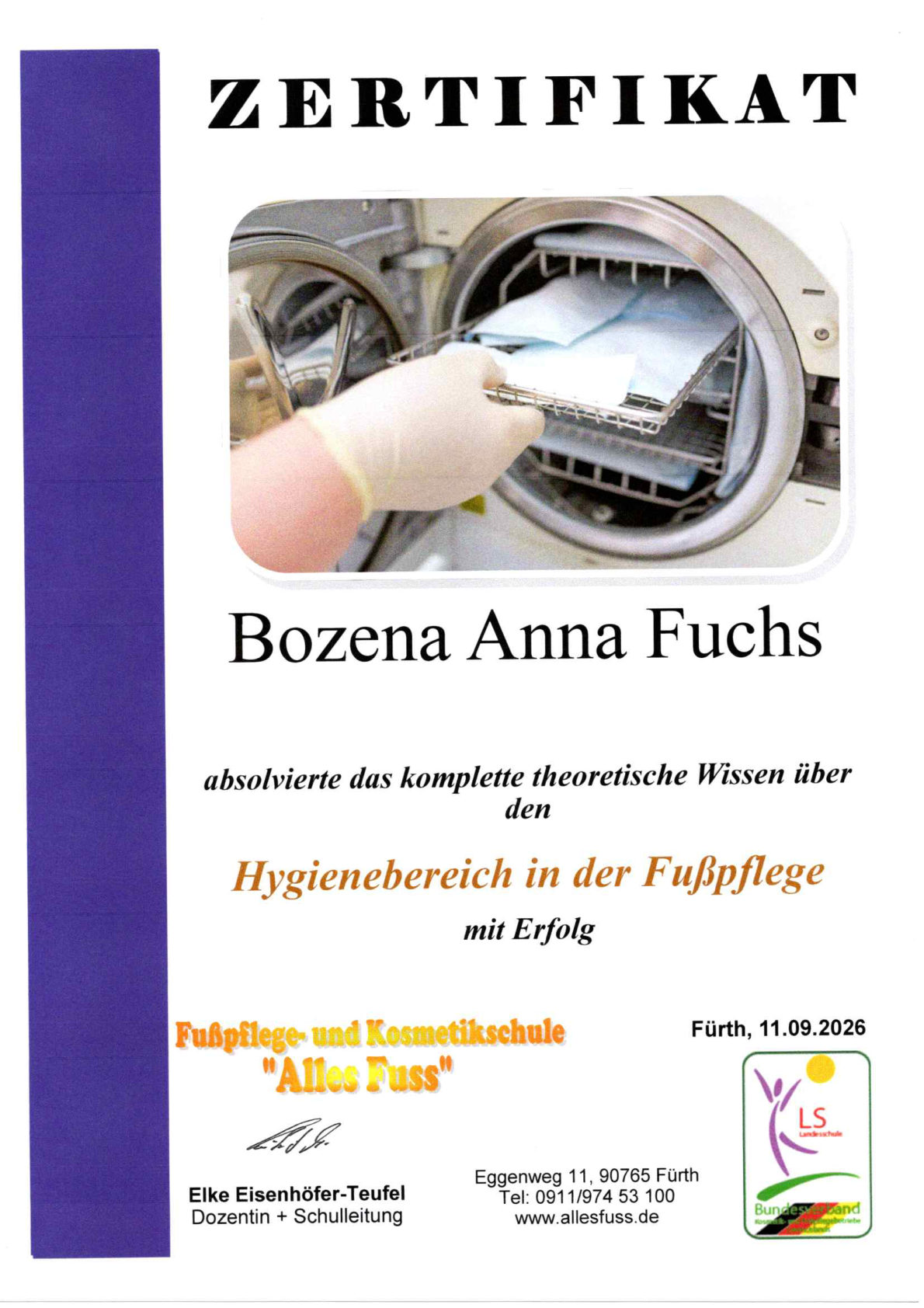 Zertifikat Hygiene in der Fußpflege