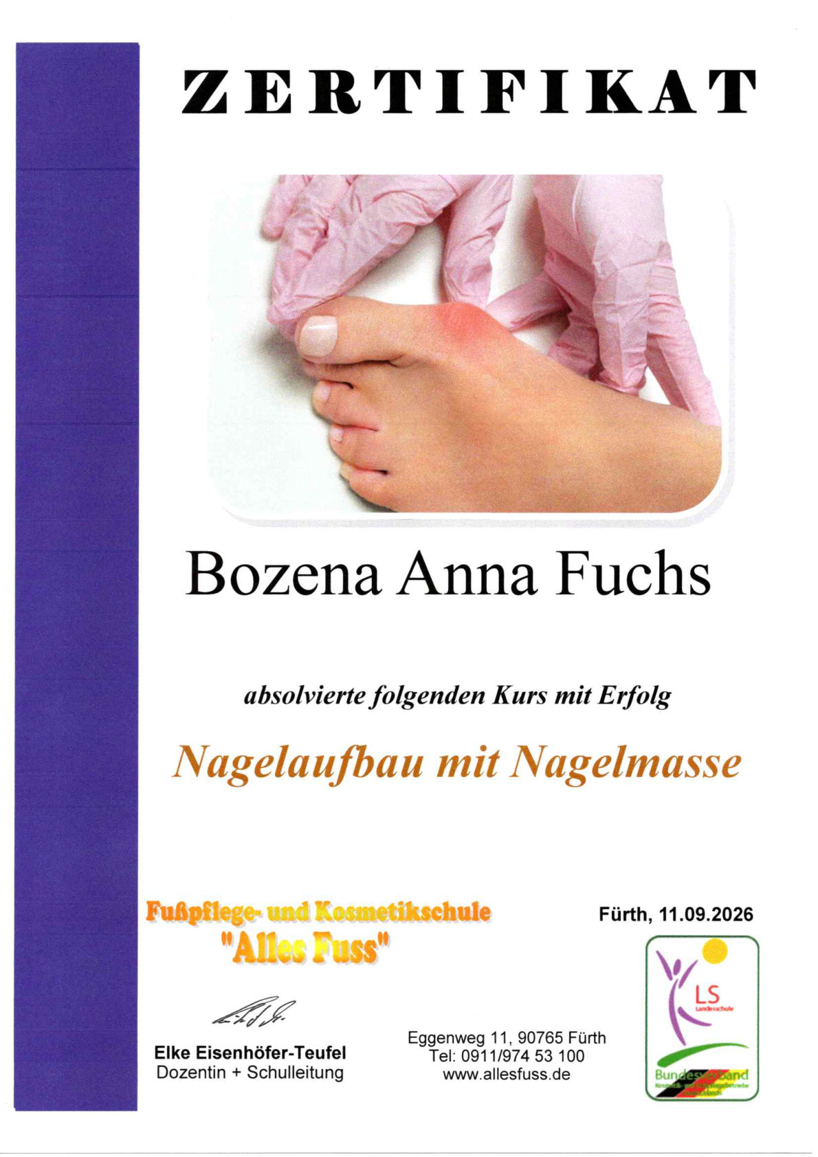 Zertifikat Nagelaufbau