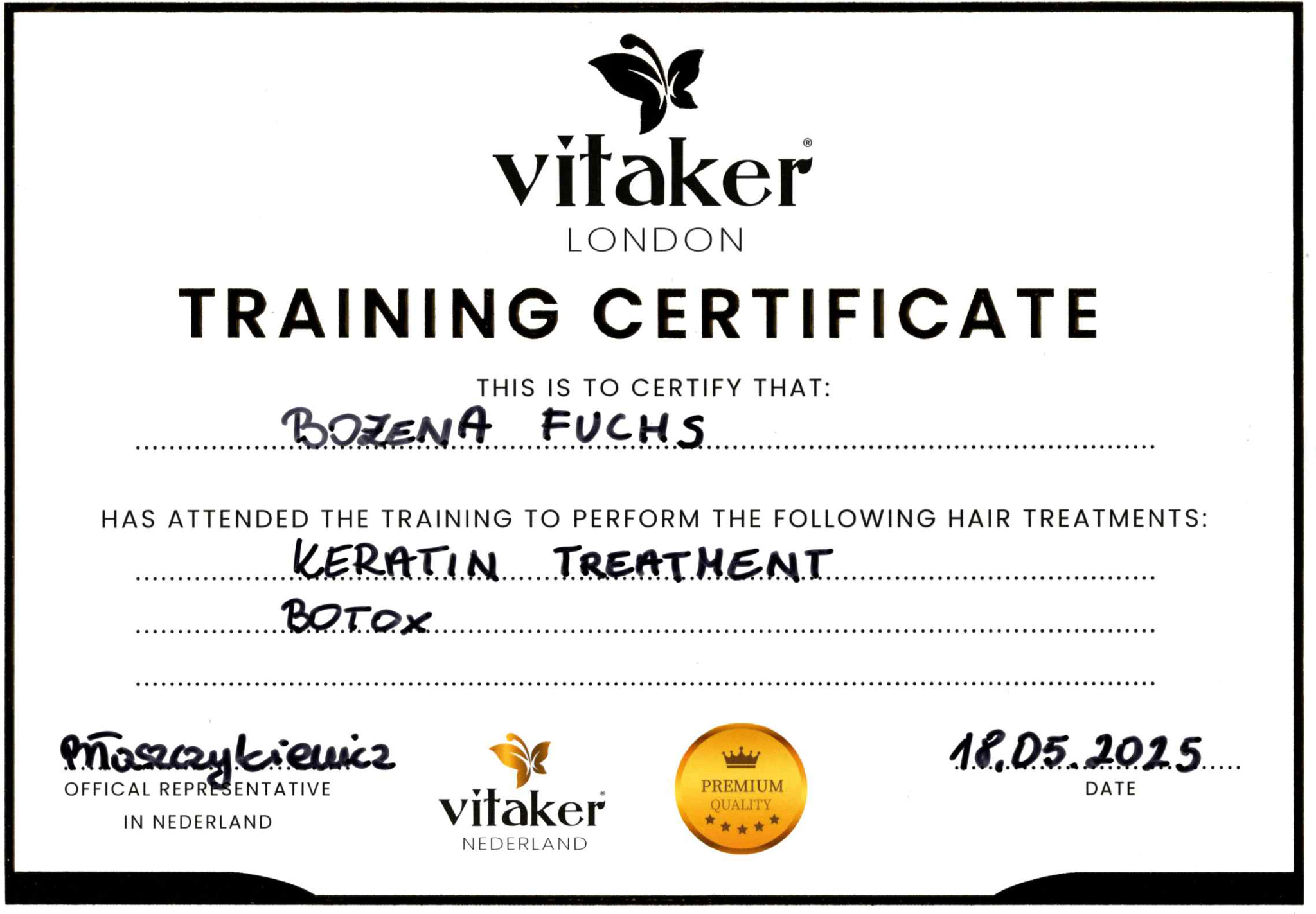 Keratin & Botox Zertifikat